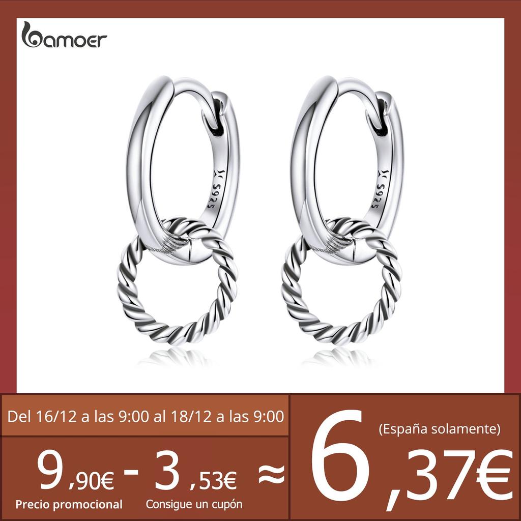 Authentic 925 Sterling Silver Double Ring Ear Buckles Round Circle Earrings For Women Silver Jewelry Sce1199