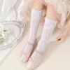 Girls Over The Knee High Socks Retro Stripes Hollow Mesh Cute Bowknot Princess Baby Kids Long Stockings