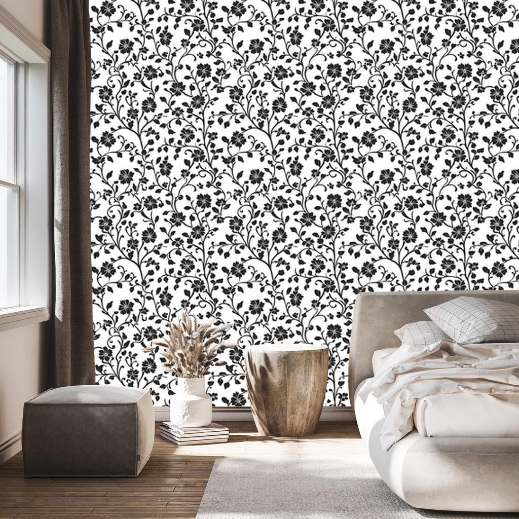 Wallpaper Black and white flowers gray, light gray and white 50x1000