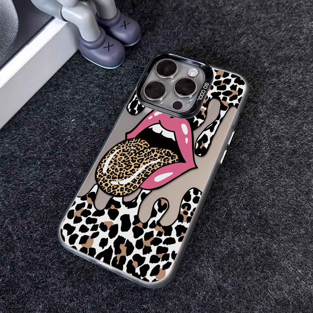 Tongue Leopard Print Is Suitable for iPhone17 Pro Max Mobile Phone Protective Case Apple 15/16 Niche 13Pro Large Hole
