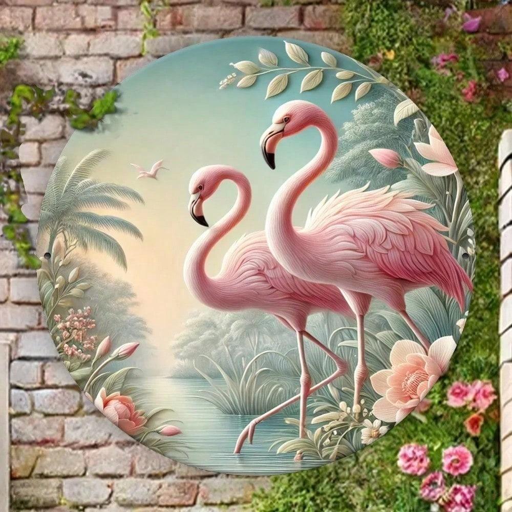 Creative Flamingo Flower Metal Tin Sign, Tropical Wall Art Poster For Living Room Bedroom Bathroom Decor