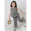 Sweet Little Girls Plaid Lace Vest Long Pants Two Piece Clothing Set