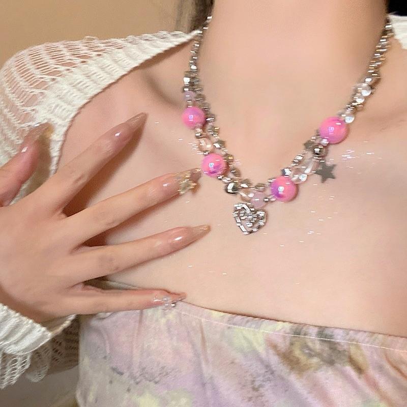 Color beaded dopamine necklace female niche design high-end accessories sweet cool babes star collarbone chain