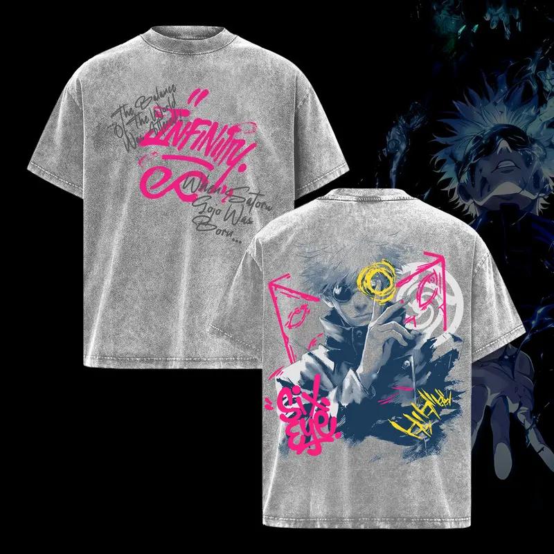 

Gojo Satoru Print T-shirt Anime Jujutsu Kaisen Clothing Men Women Casual Cotton Tshirts Retro Washed T Shirt Harajuku Male Tops XXL сірий колір