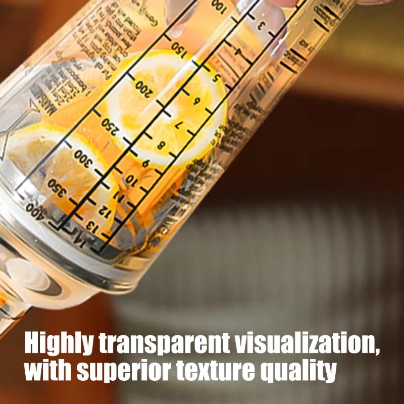 Clear Glass Mixing Cup with Liquid Scale, Metal Look Lid and Service Counter Use for Beverage Making Tasks Daily