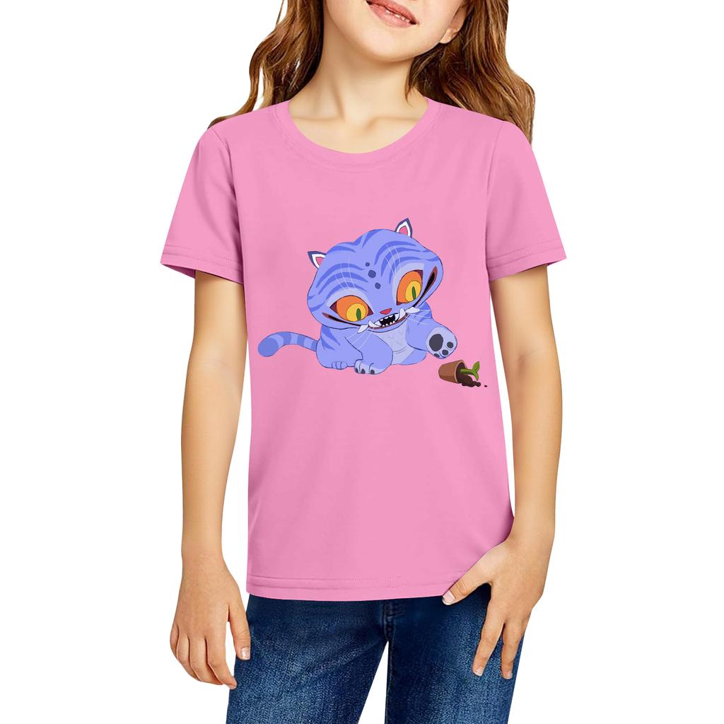 Fashionable Round Neck Short Sleeve Work Clothes Printed Tops For KID Summer Tops