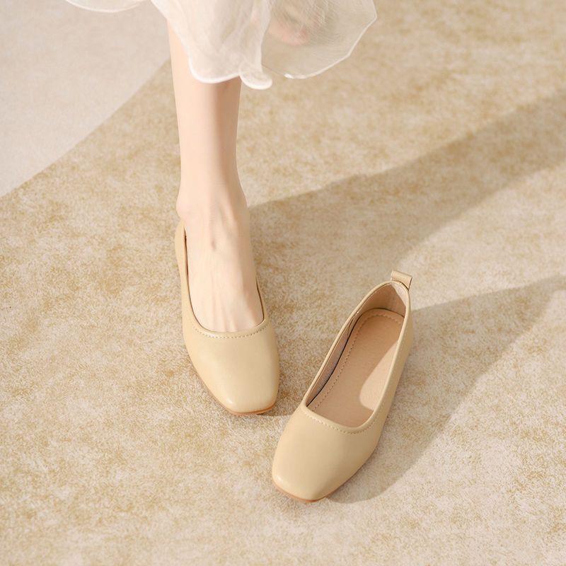 Spring grandma shoes women's work hotel professional etiquette single shoes interview soft sole square head flat bottom beanie ladyshoes