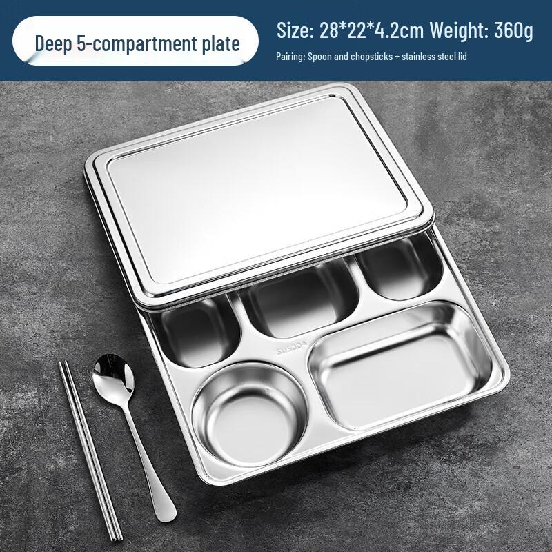 Wuhe 304 Stainless Steel 5-Compartment Meal Tray Set