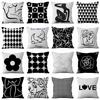 Nordic Ins Style Simple and Light Luxury Lines Black and White Plaid Pillow Case Pillow Lunch Break Pillow Sofa Cushion