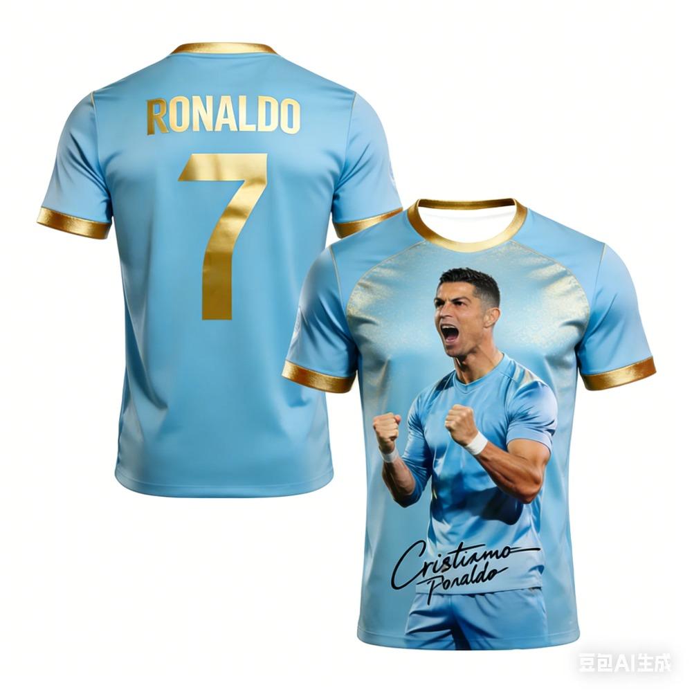 Ronaldo Fan Version Summer 3D Printed Children's Clothing Football Jersey T-shirt. Loose and Comfortable Suitable for Daily Wear