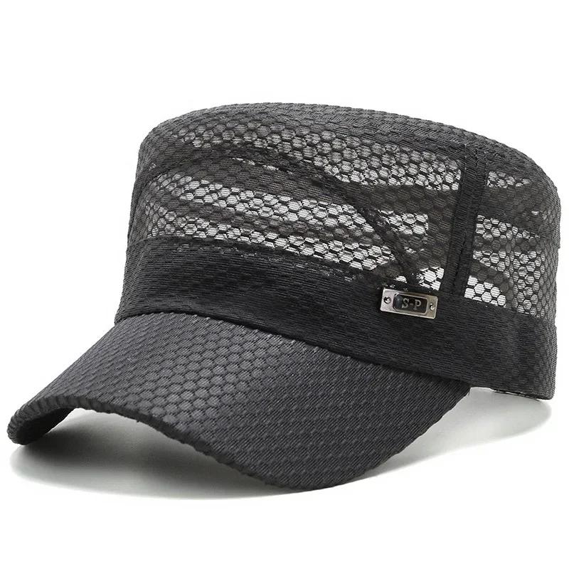 New Military Cap For Men Summer Breathable Mesh Cadet Hat Casual Bone Army Hats Women Flat Top Caps Branded Sun Protection Hats