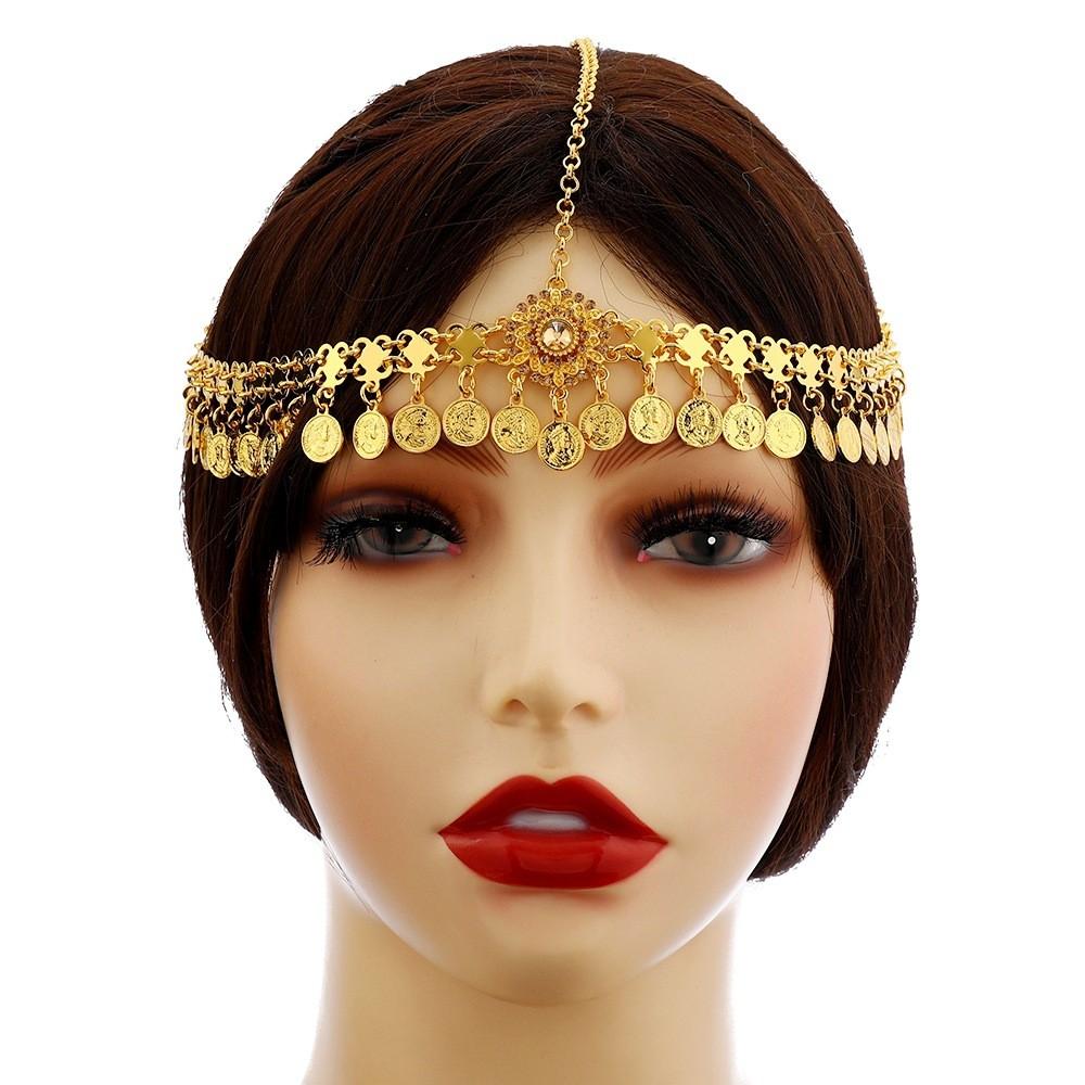 Alloy Headwear Boho With Water Drop Shape And Coin Tassels For Festival Wear