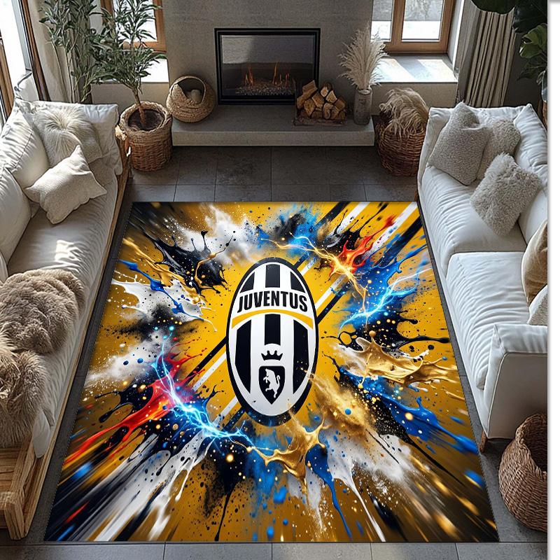 Juventus FC Printed Flannel Area Rug Non Slip Soft Polyester Floor Carpet Indoor Decor Mat for Bedroom Living Room Sofa