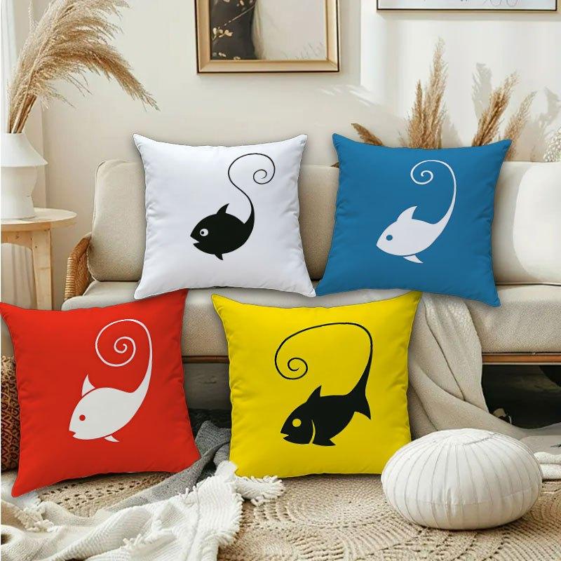 Cartoon Fish Pillow Covers, Curly Tail Decorative Throw Pillow Cases, Playful Kids Home Decor For Sofa Bed, No Insert 4Pcs