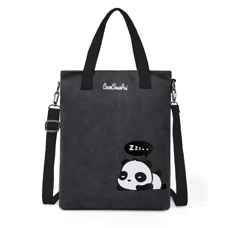 Tote bag Large capacity messenger bag Women's 2025 new panda printed canvas bag One shoulder messenger bag Tide