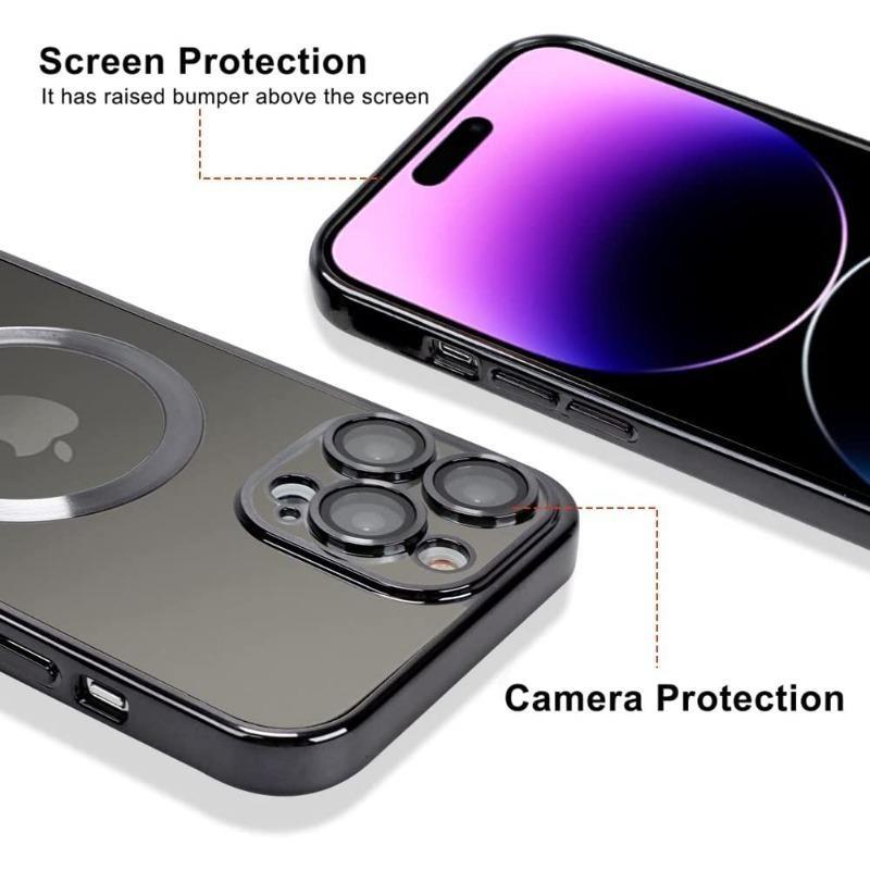 Plating Case for Magsafe Magnetic Clear Camera Lens Protector Glass Case for IPhone 13 15 14 12 11 Pro Max Shockproof Cover