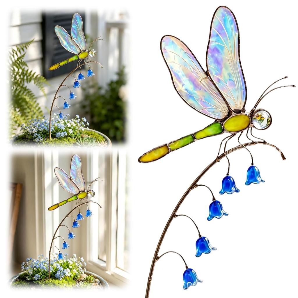Dragonfly Art Stakes Decorative Outdoor Dragonfly Stakes with Ground Stake for Outside Yard Walkway Flowerbed Decor