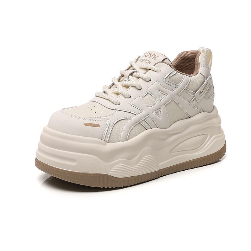 New early autumn women's shoes platform white shoes heightened comfort versatile breathable shoes casual sports shoes color matching