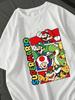White Oversized T-Shirt with Mario Print