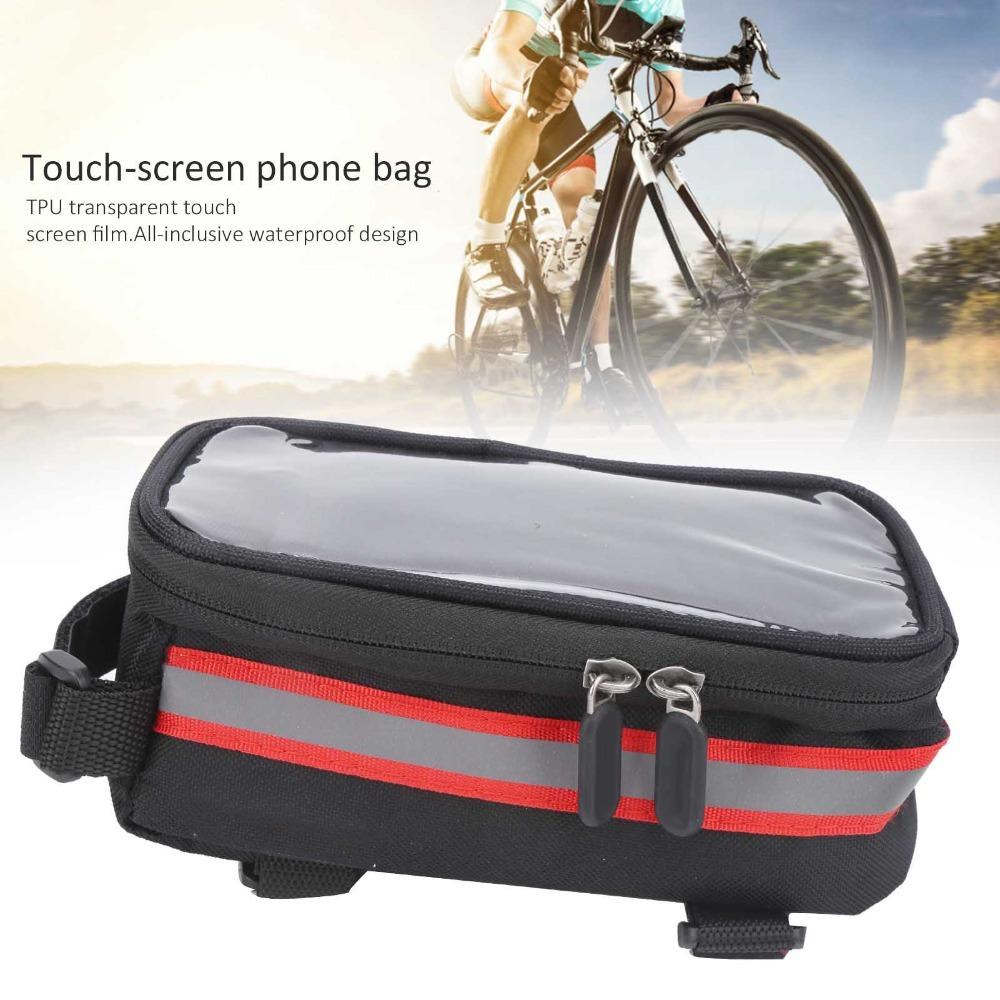 Hook and Loop Straps Bicycle Phone Bag 600D Nylon , TPU Bike Top Tube Bag  Cycling Gear Carrying