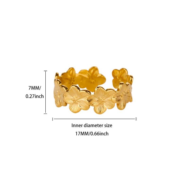 Wind Flower Open Ring Women's Stainless Steel Gold Fashion Adjustable Bracelet Ring Trendy