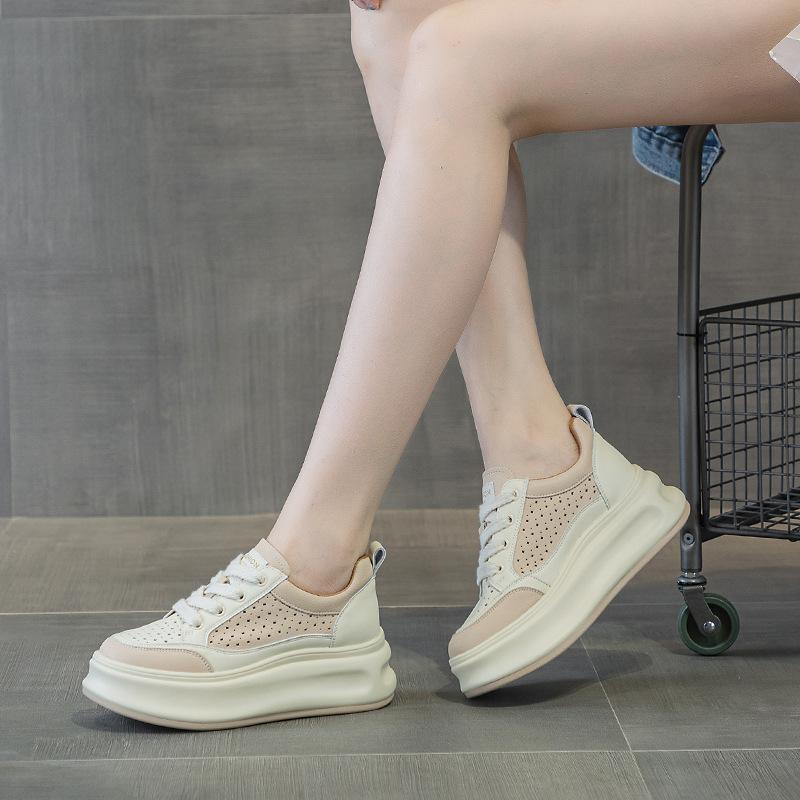 

6668 Женская обувь из натуральной кожи весна-осень толстая подошва высокие спортивные кроссовки на платформе белые туфли 41