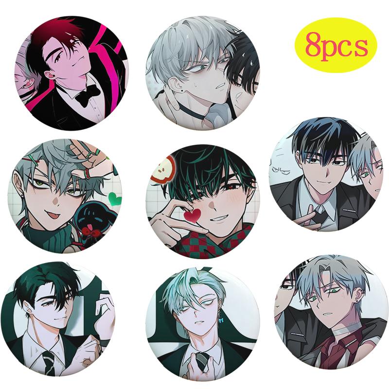 8 pezzi Spilla da Palco AlienoTILL IVAN Cartone Animato Anime Pulsante Rotondo Pin Gioiello Spilla per Coppia Timida per Zaino Vestiti Spille da Collezione