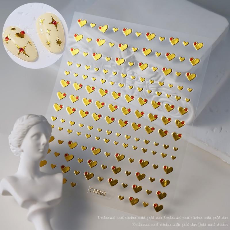 New Nail Art Stickers Bronzing Silver Red Heart Star Shibuya Spice Girls Ins Love Glue Nail Stickers