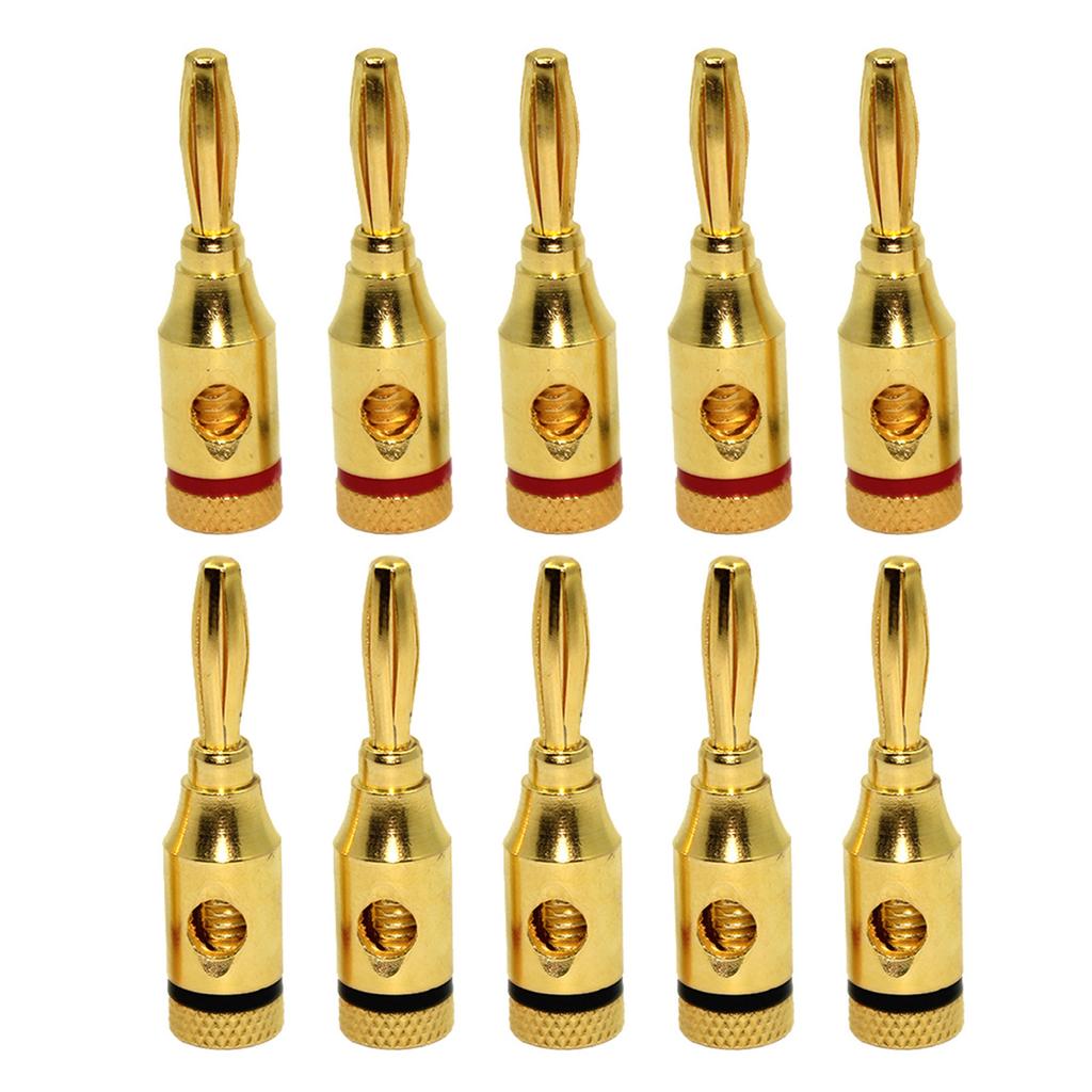 10 Pieces Speaker Banana Plugs Open Screw Type Home Theater Audio Jack Connector 24K Gold Plated Plugs Easy to Use