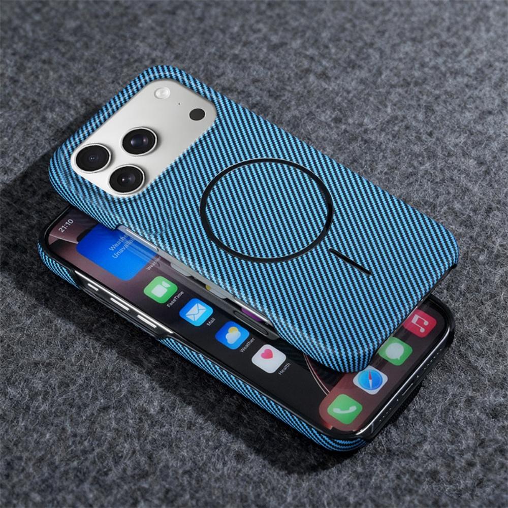 For Magsafe Half Border Carbon Fiber Kevlar Magnetic Phone Case For iPhone 17 Air 16 15 14 13 Plus Pro Max Fashion Texture Cover