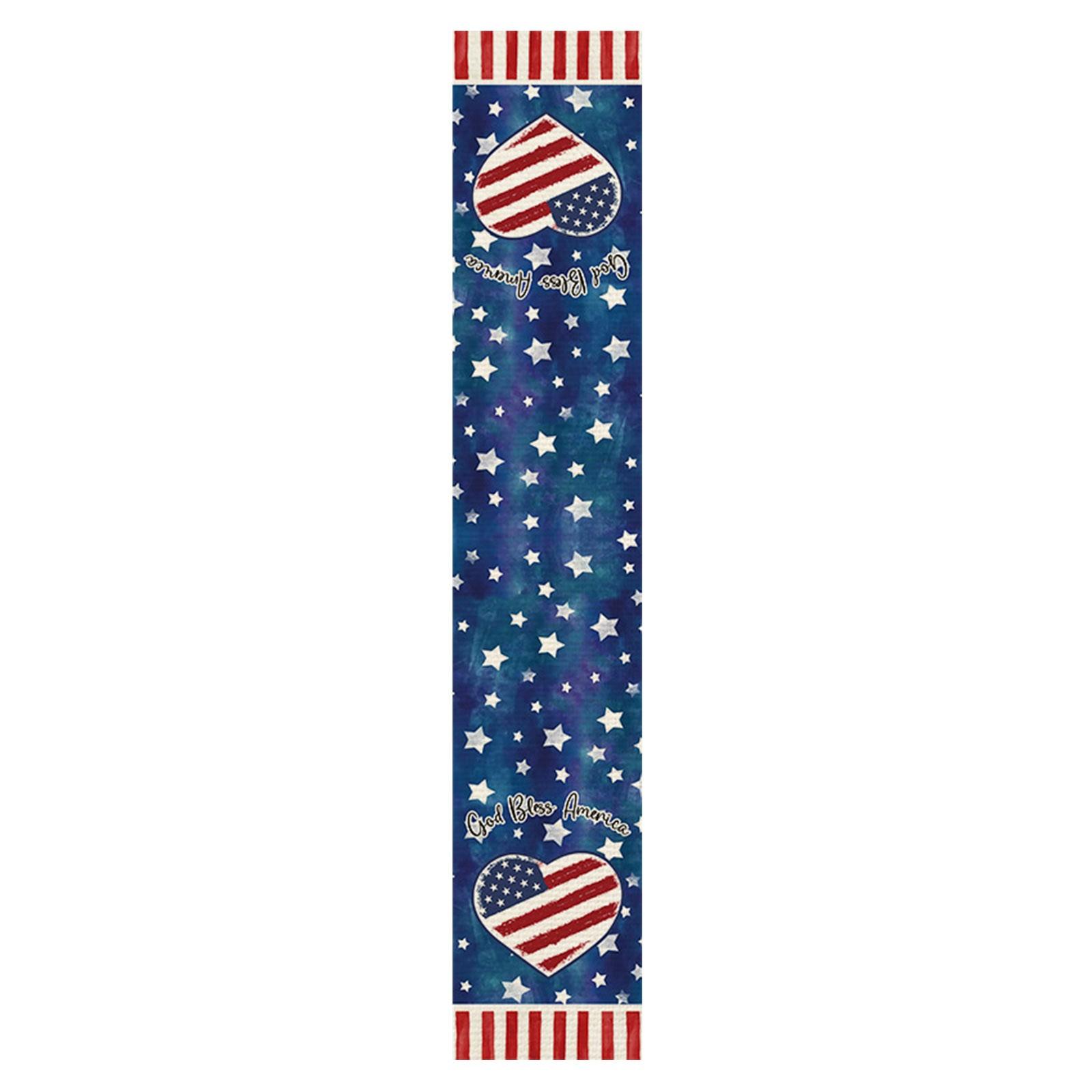 

FarmhouseS Table Runner Dresser Scarf For Kitchen Dining Decor, Independence Day Truck With Gnoms Blue And Red Stars