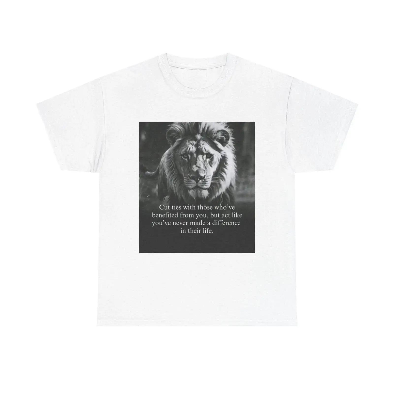 Lion Portrait T Shirt with Motivational Quote Black amp White vintage Washed designer clothes graphic fashion S разноцветный