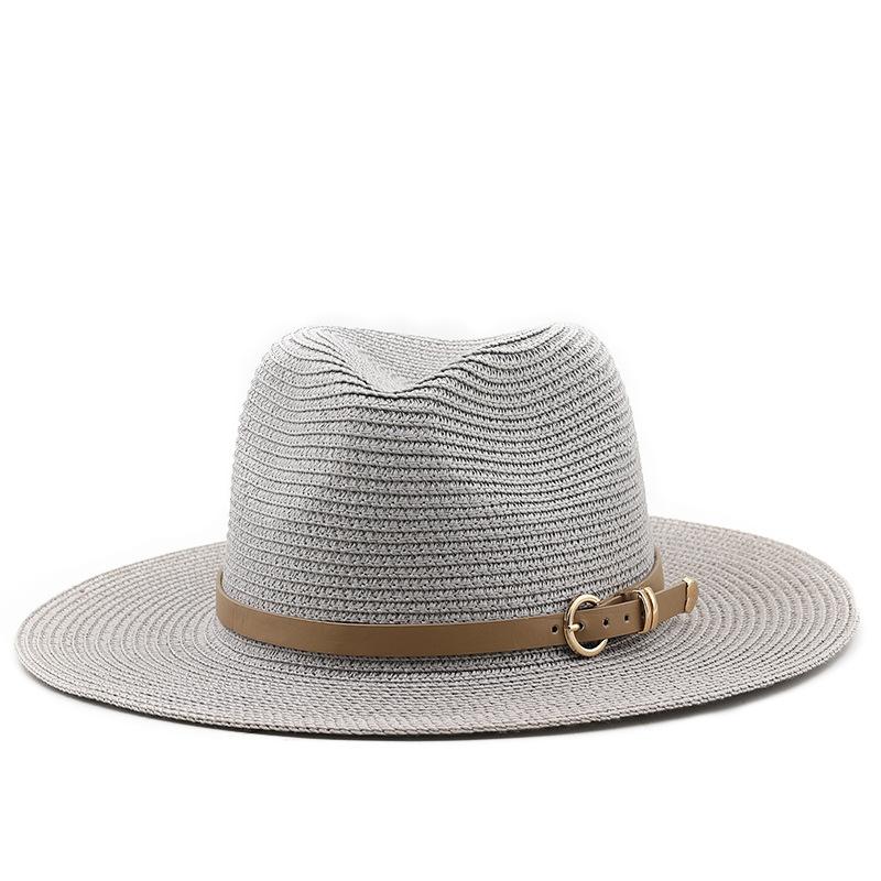 New look khaki fashion casual versatile big edge flat edge top hat travel beach sun protection Panama sun hat