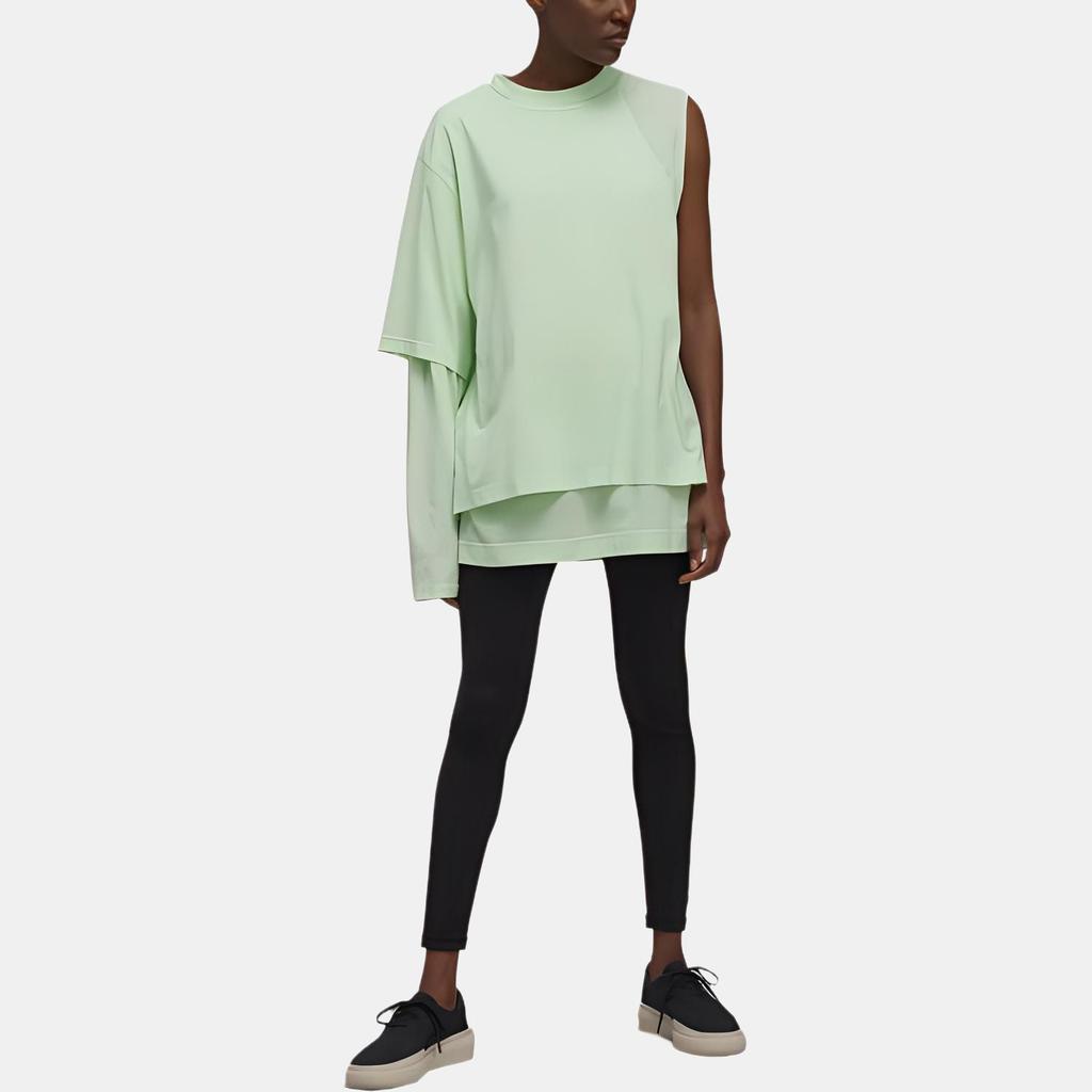 Y-3 Ss22 Solid Color Asymmetrical One Shoulder Layered Knit Long Sleeve T-Shirt Women Tops Green HG8551