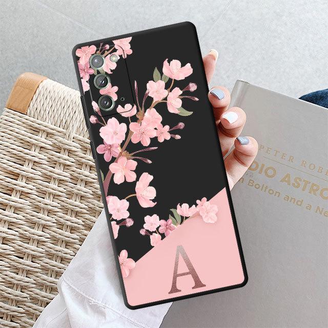 

Чехол для телефона с буквой A и розовыми цветами для Samsung Galaxy S23 5g S21 S20 Note 20 Ultra 10 Plus 8 9 S22, защитный силиконовый чехол Samsung Note 20