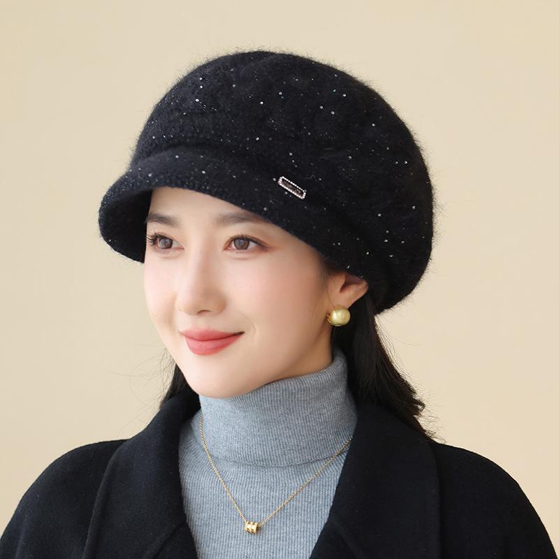Middle-aged and Elderly Hat Women's Autumn and Winter Wool Hat Fashion Cap Thickened Warm Knitted Windproof Beret