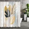 Modern Art Abstract Leaf Illustration Shower Curtain with 12 Hooks – Creative Partition & Bathroom Decoration