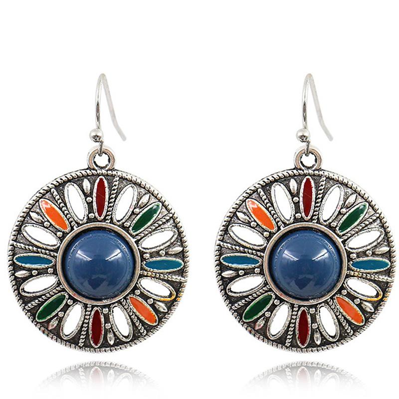 Vintage Ethnic Enamel Drop Oil Round Water Drop Earrings for Women Boho Multilcolor Beads Dangle Earring Female Pendiente Mujer