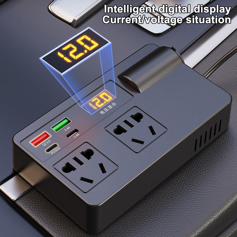 Auto-Wechselrichter 200W DC 12V/24V zu AC 220V Konverter Ein/Aus-Schalter QC 3.0 USB/PD/Type-C Ladegeräte Netzteil Spannungserkennung