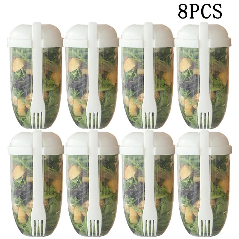 8Pcs Fresh Salad Cup Fruit Vegetable Salad Cup Salad Meal Shaker Cup Container Fork Salad Holder Large Capacity Food Box