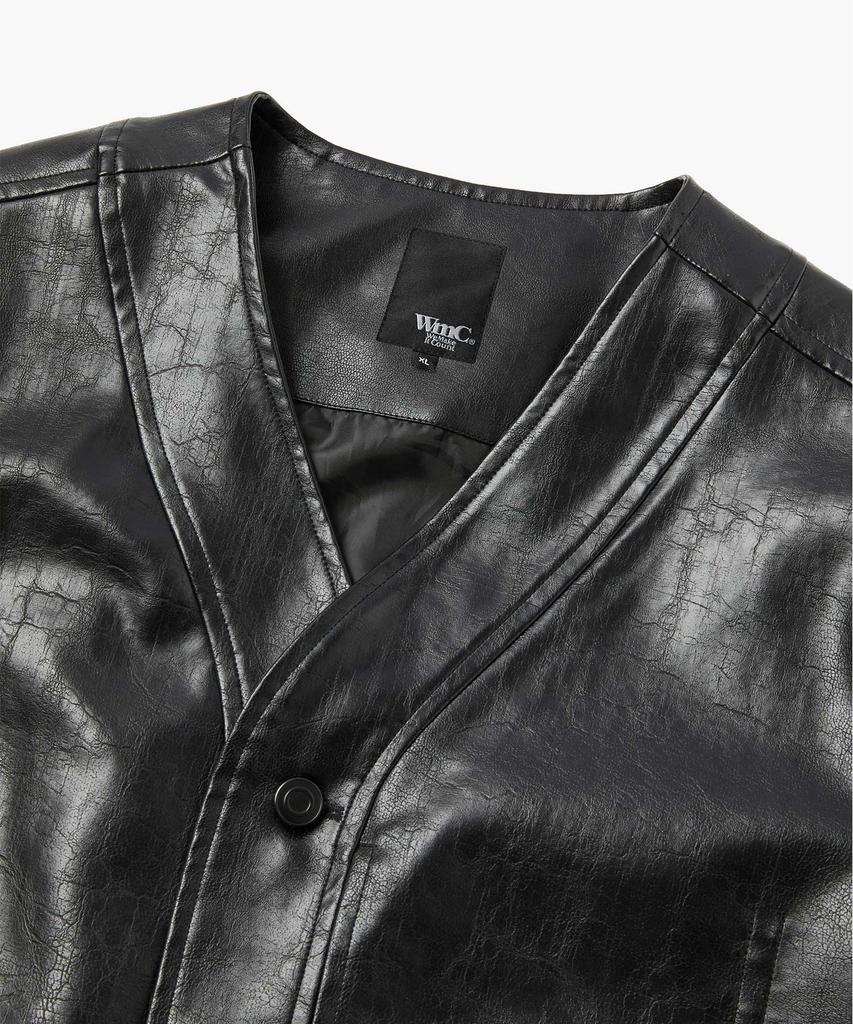 Wmc Collarless Fox Leather Jacket_Black