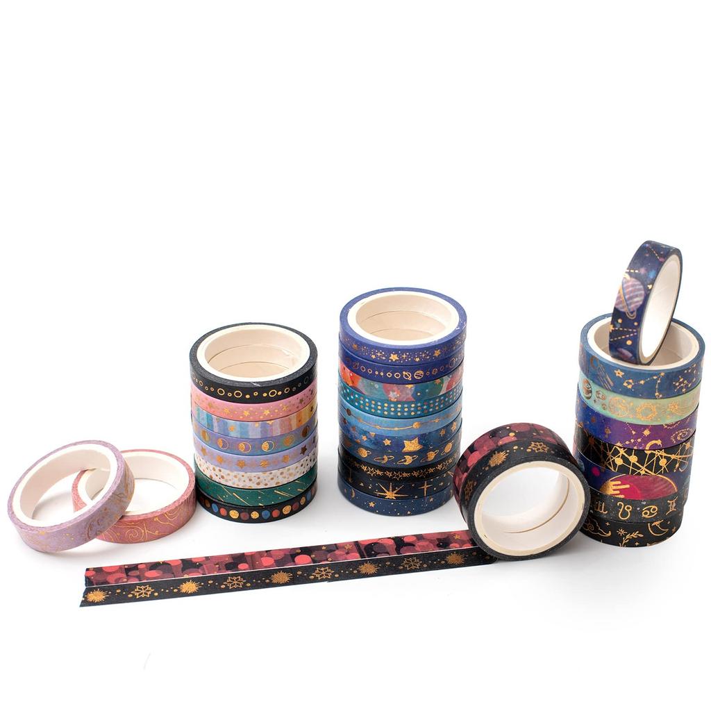 YUBX Masking Set of Nebula Washi Starry Gold Foil for DIY Gift and Decoration Tape, 30, Tape, Sky, Space, Stamping, Crafts, Journals, Planners,