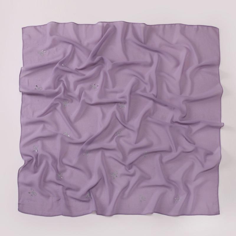 Simple Solid Color Star Bow Rhinestone Chiffon Square Scarf For Women