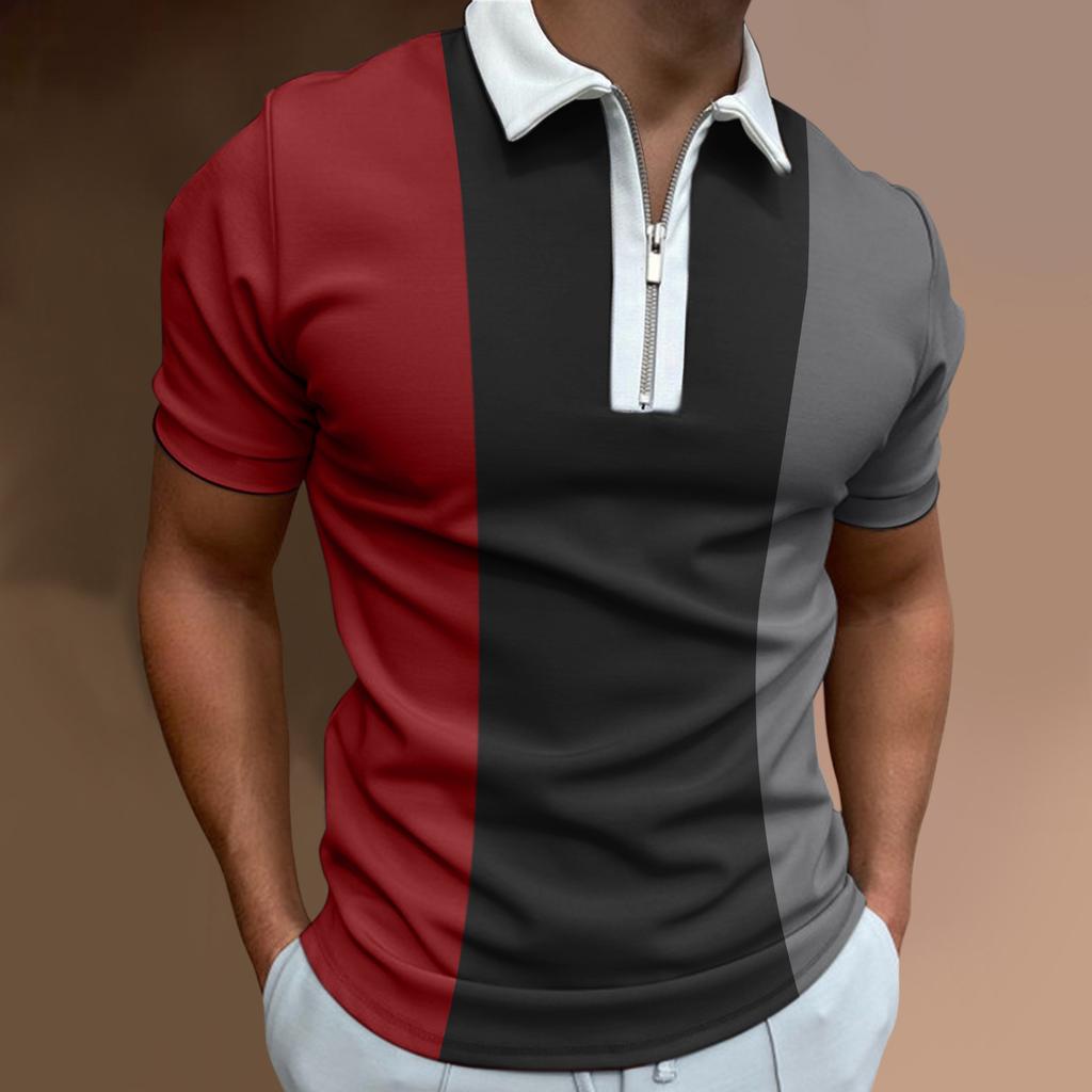 Lapel Polo Shirt Men's Short-sleeved Men's Casual Gradient Colour Blocking Men's T-shirt Tops