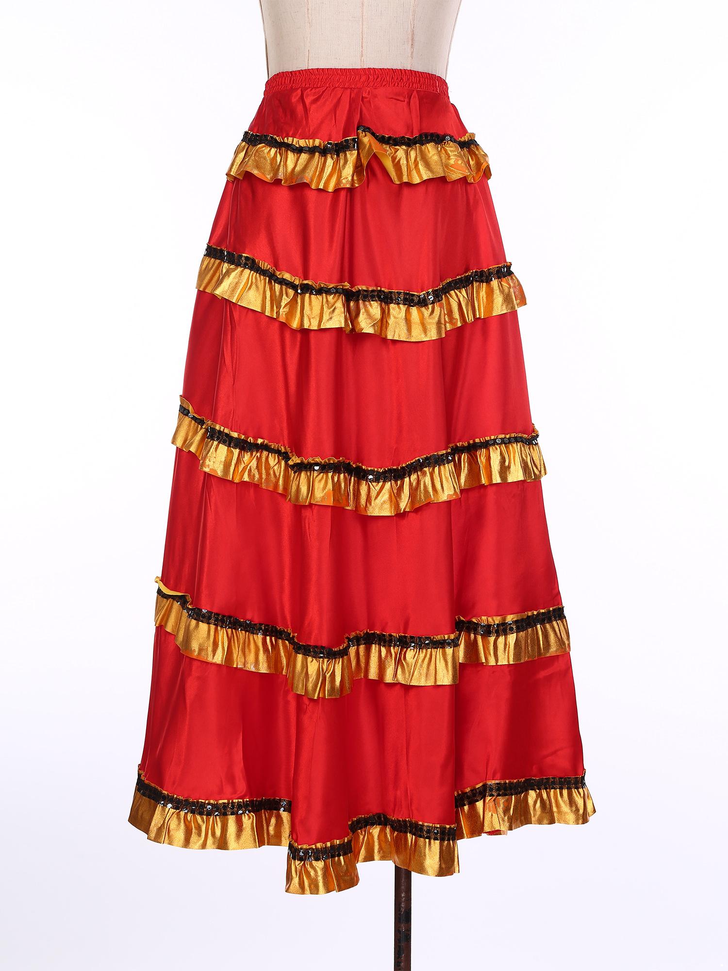 

Жіноча фламенко танець спідниця багаторівнева рюші широкий поділ бальний зал виступ костюм карнавал сценічна спідниця іспанський дизайн 180 Degree