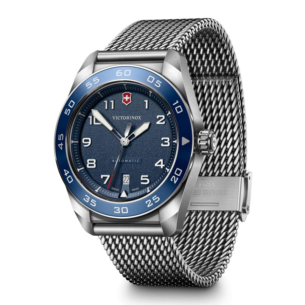 Victorinox SWISS ARMY Watch Analog Waterproof Automatic Blue Dial Mesh Bracelet Stainless Steel Case Strap Replacement 5 Year Warranty Brand Gift Blue