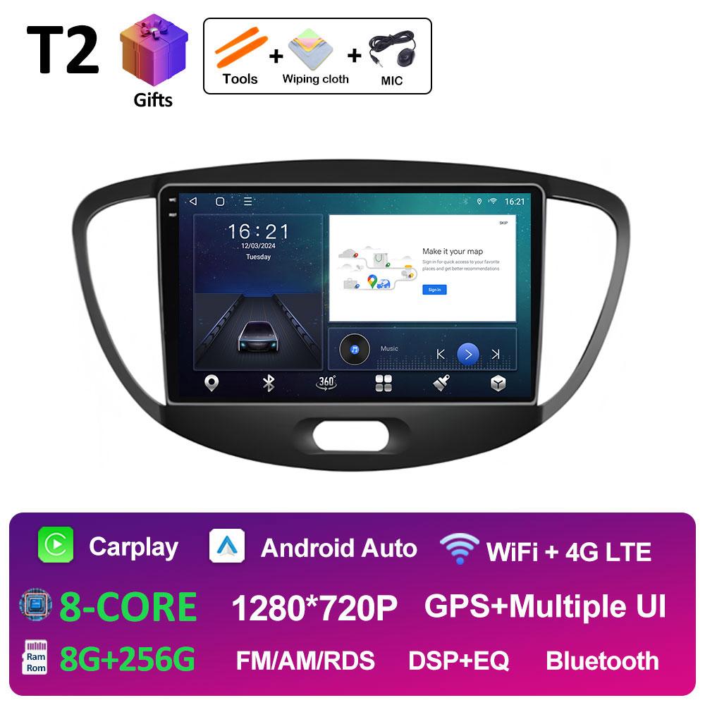 For Hyundai I10 2007 2008 2009 2010 - 2013 Android 14 Wireless Carplay GPS Navigation QLED IPS Screen Bluetooth WIFI Accessories
