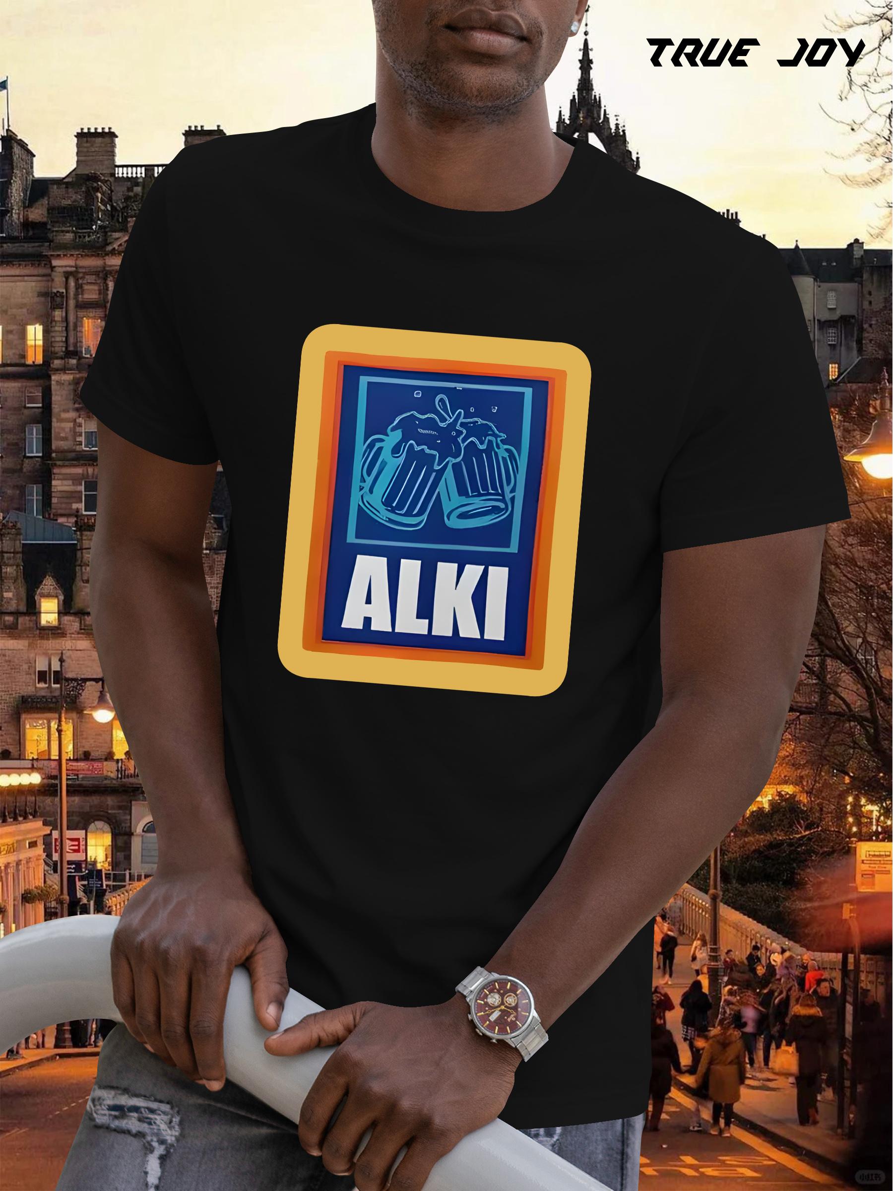 Casual Crew Neck T-shirt with Alki Beer Graphic Print XXL