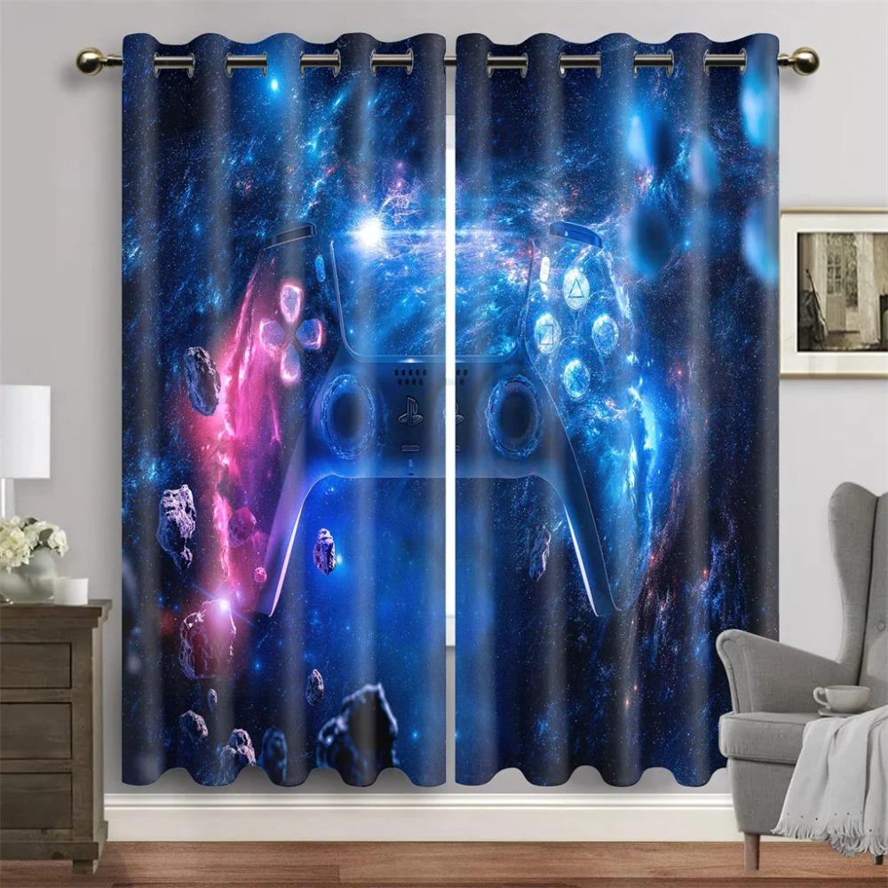 2 Panel Gamepad Printed Curtains for Esports Room Large Windows Floor-to-ceiling Window Blinds Grommet Top Cortinas Drapes