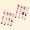 24 Pcs French Press on Nails Almond Christmas Hat Red and White Striped Bow Snowflake False Nails Kawaii Fake Nails Medium